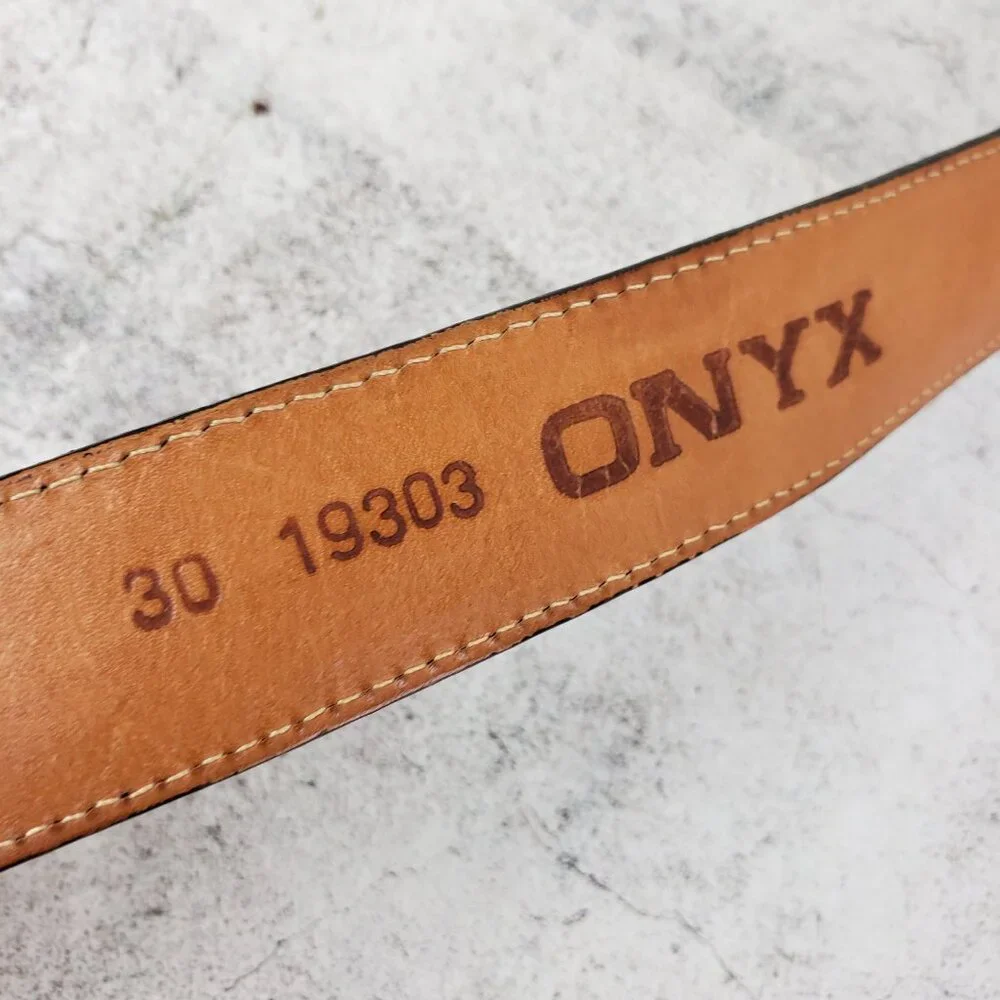 Vintage Brighton ONYX Leather Belt Western Black Croc Texture Patina Rustic Boho